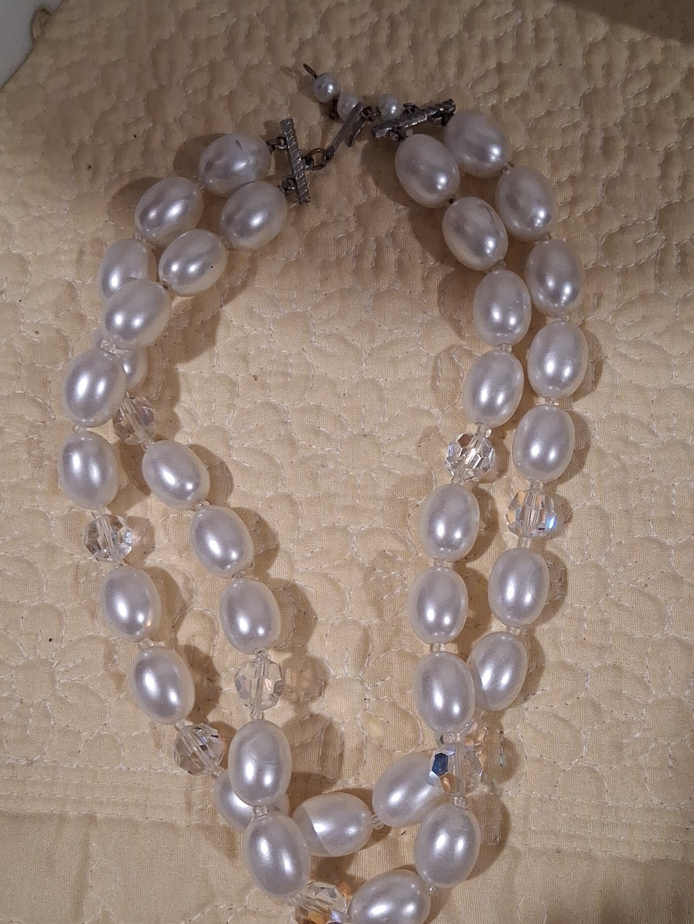 Pearl and Crystal Double-Strand Necklace - White